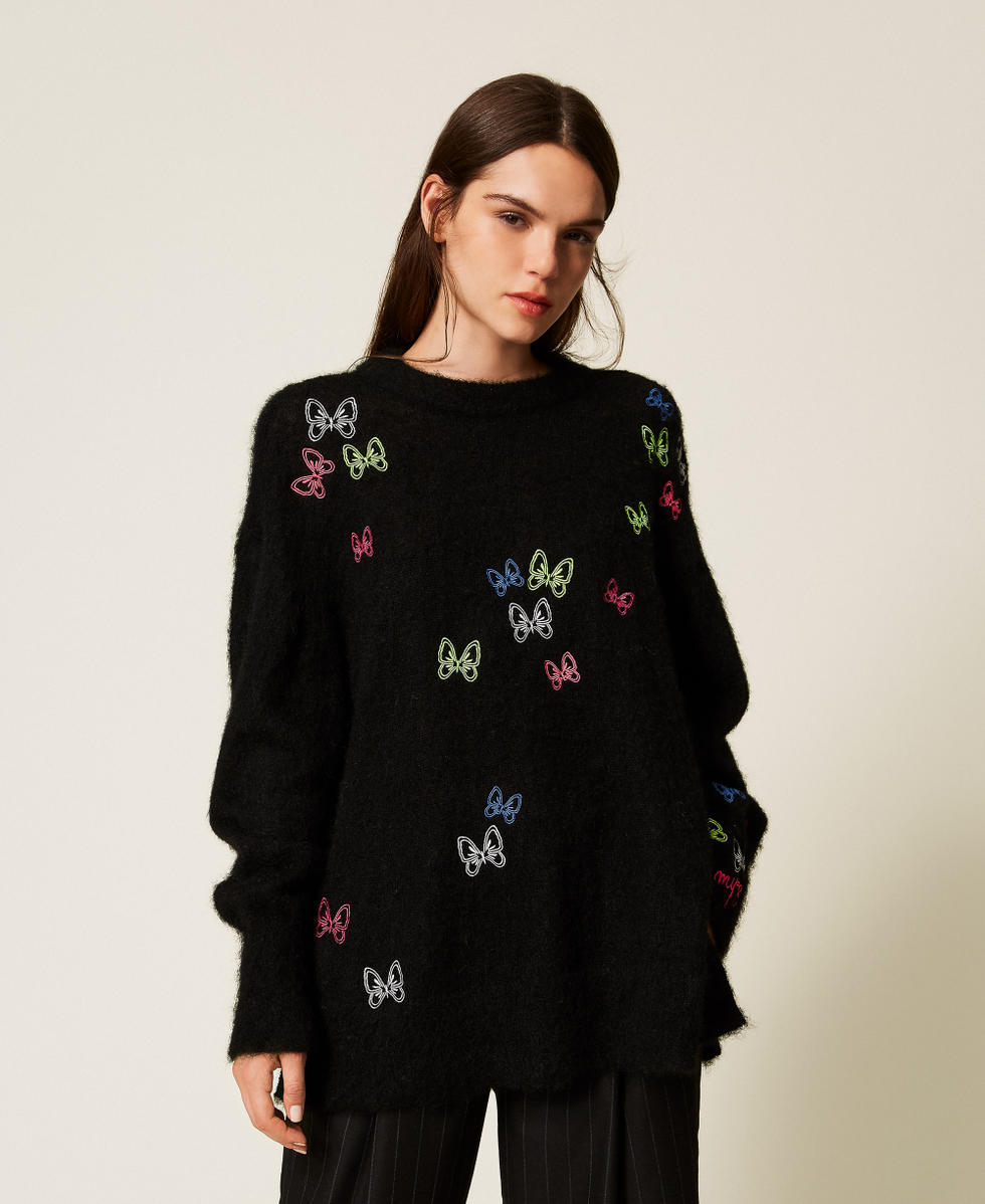 Pull MYFO en laine m&eacute;lang&eacute;e avec broderie Noir Femme 252AQ3040_00006_02