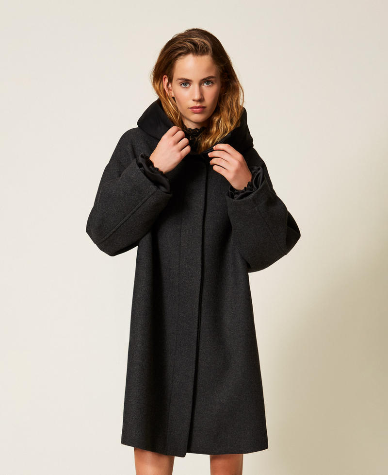Wool and duchesse coat Two tone Charcoal/Black Woman 252TF2060_12897_04