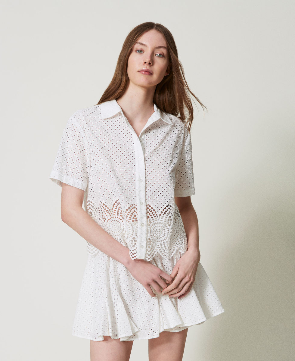 Camicia in sangallo e crochet Bianco Sugar Donna 251LM2VAA_00632_01