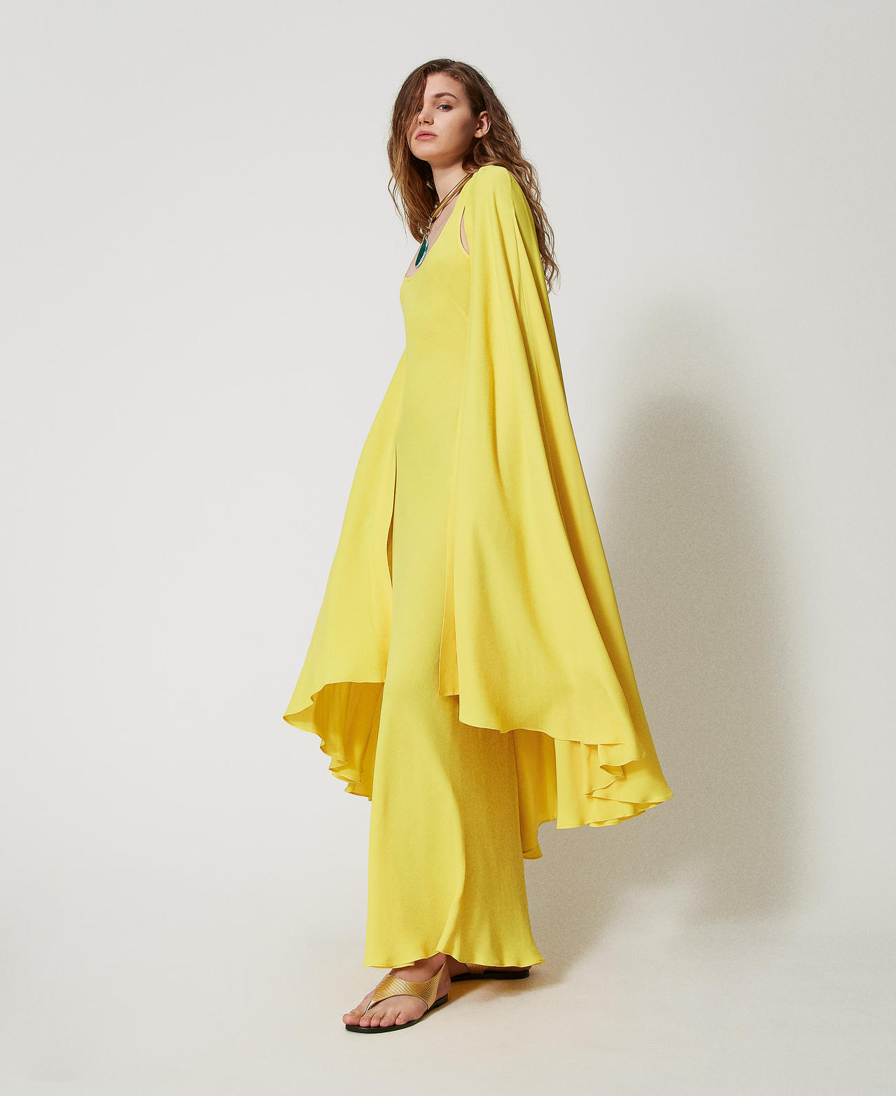 'Ischia' long georgette cape dress