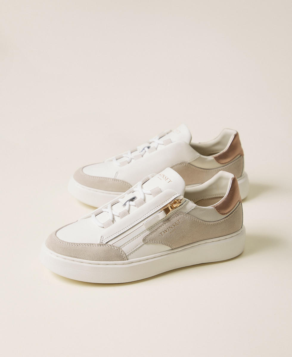 Colour block leather trainers Two tone Snow White/Platinum Woman 252TGT018_12881_02
