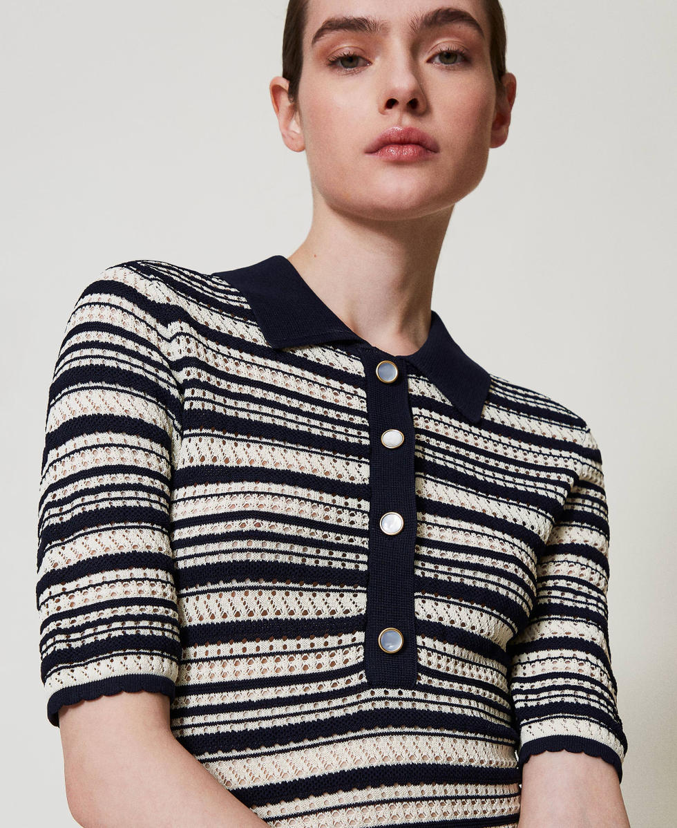 Long two-tone knit dress Two-tone Snow/Blue Night Woman 251TP3190_12261_05