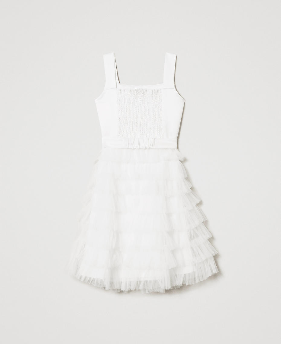 Duchesse and tulle short dress "Ice" White Girl 251GJ2QS0_00808_S1