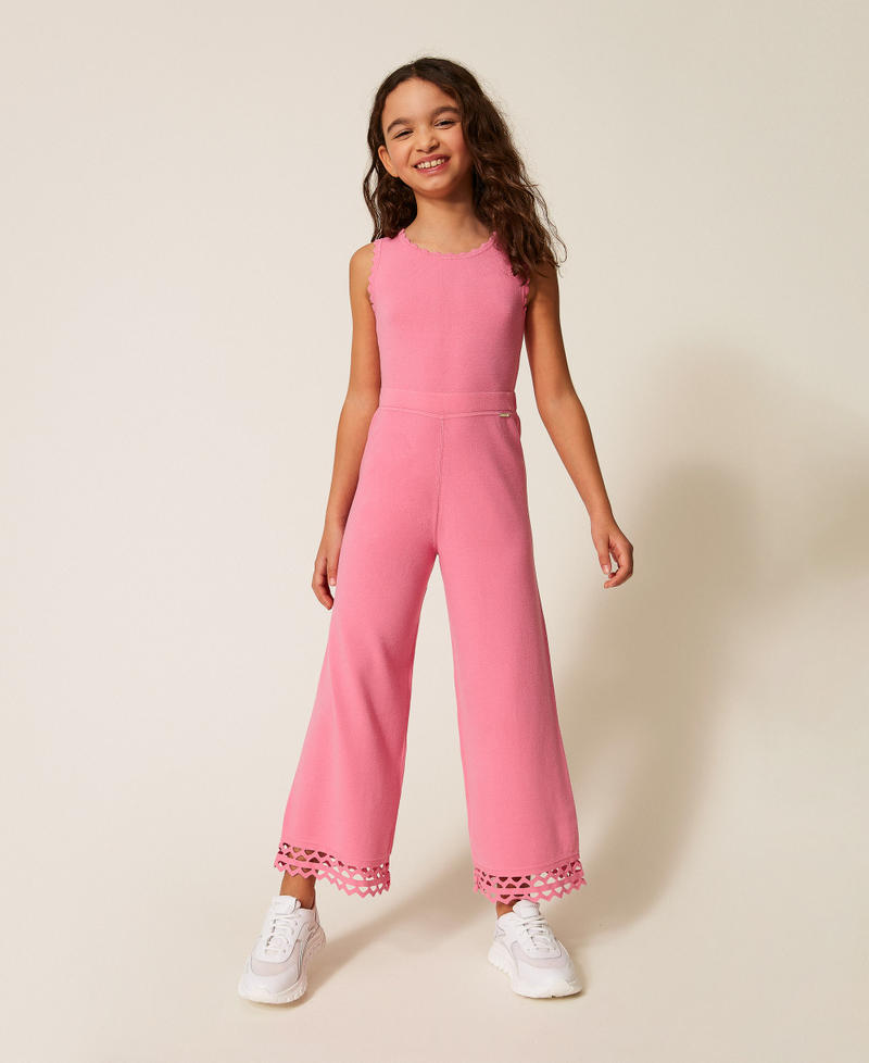 Openwork knit jumpsuit with zig-zag pattern "Sunrise" Pink Girl 261GJ3Q41_07207_01