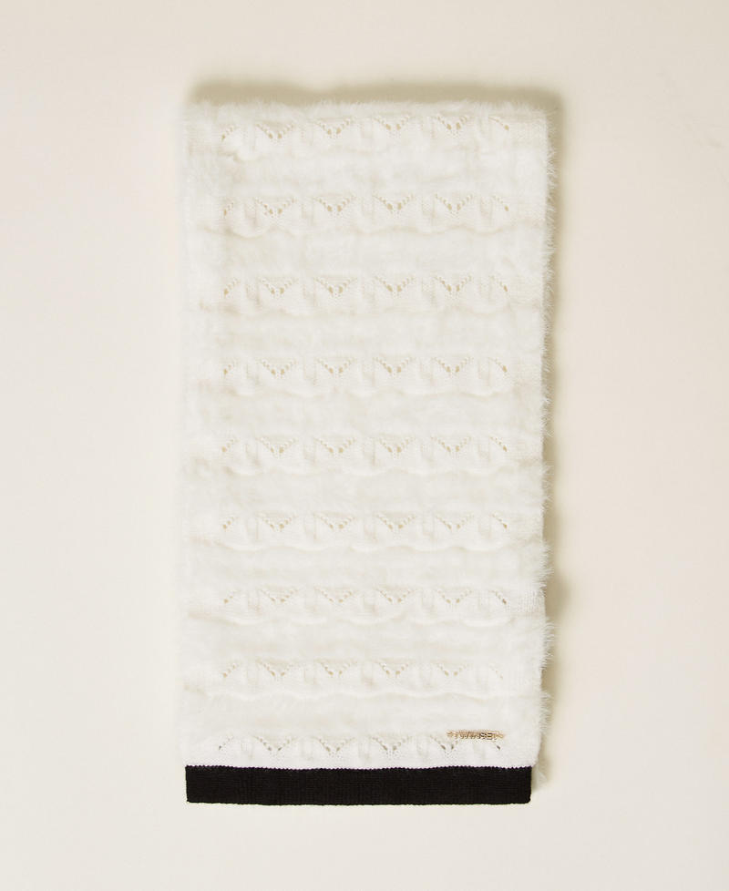 Strickschal mit Lochmuster Zweifarbig Schneewei&szlig; / Schwarz M&auml;dchen 262GJ501C_03711_01