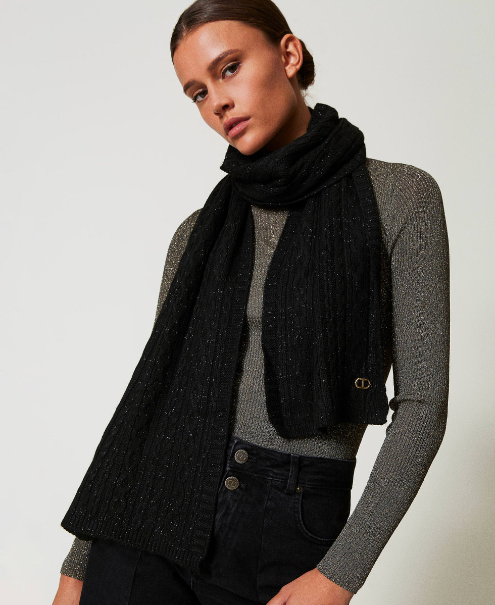 &Eacute;charpe en maille avec lurex et torsades Noir Femme 242TO5731_00006_S0