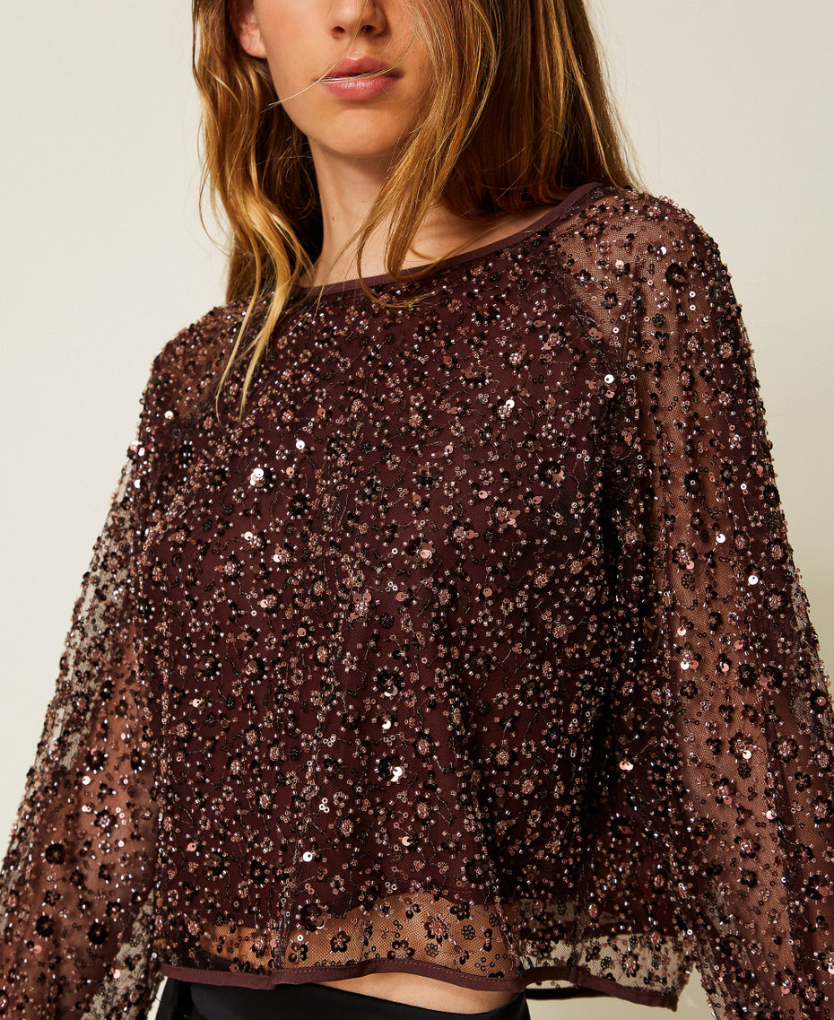Tulle blouse with sequins Hot Chocolate Woman 252AP2272_12562_04