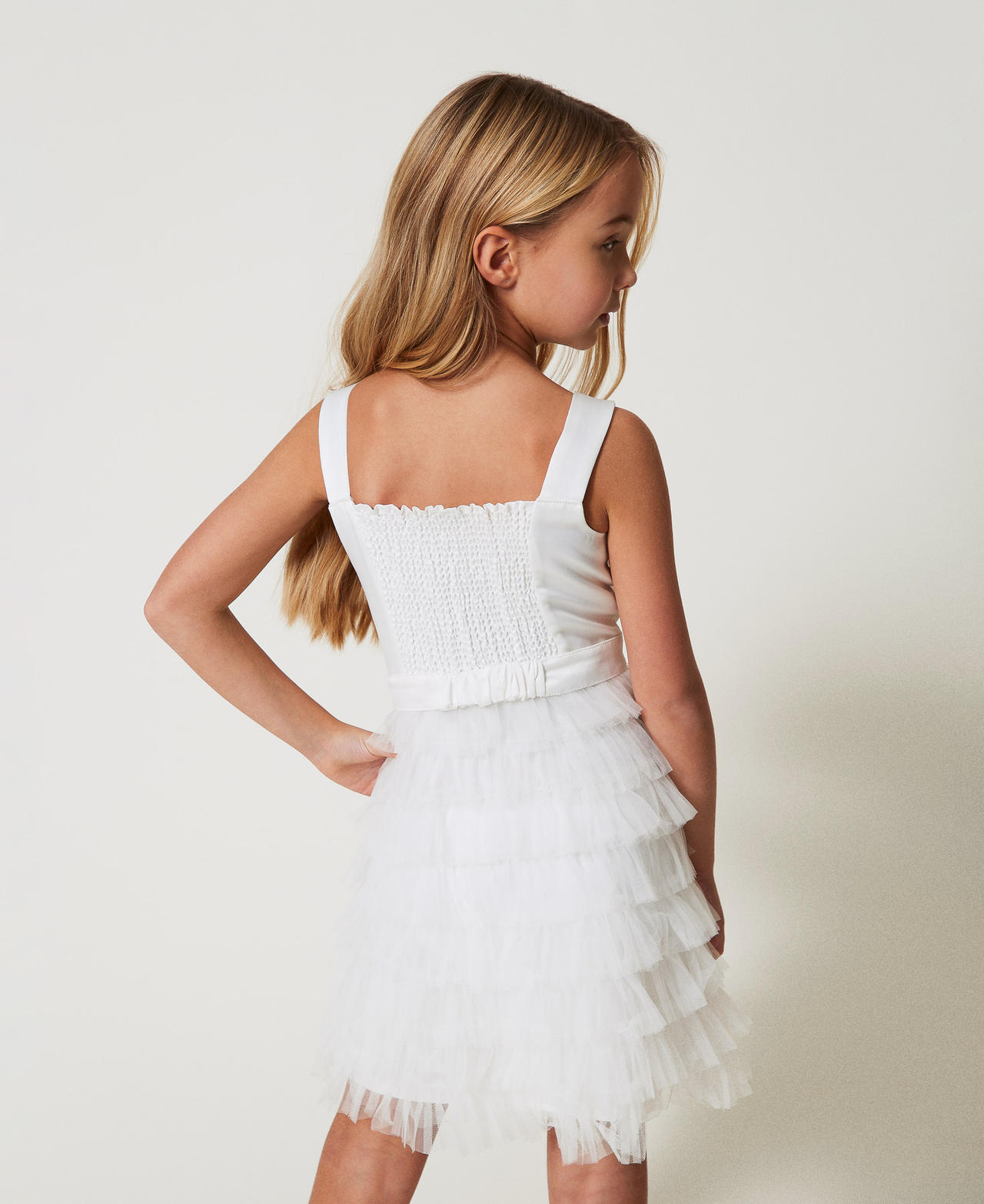 Duchesse and tulle short dress "Ice" White Girl 251GJ2QS0_00808_03