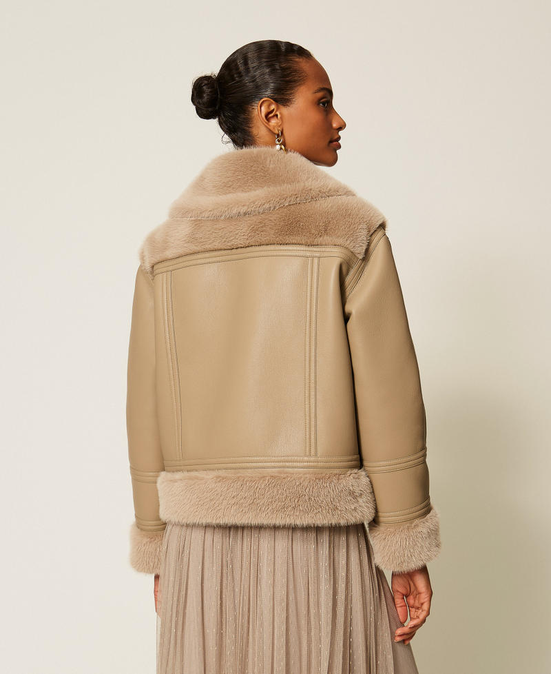 Giacca effetto pelle con faux fur Mastice Donna 262TT2050_00369_03