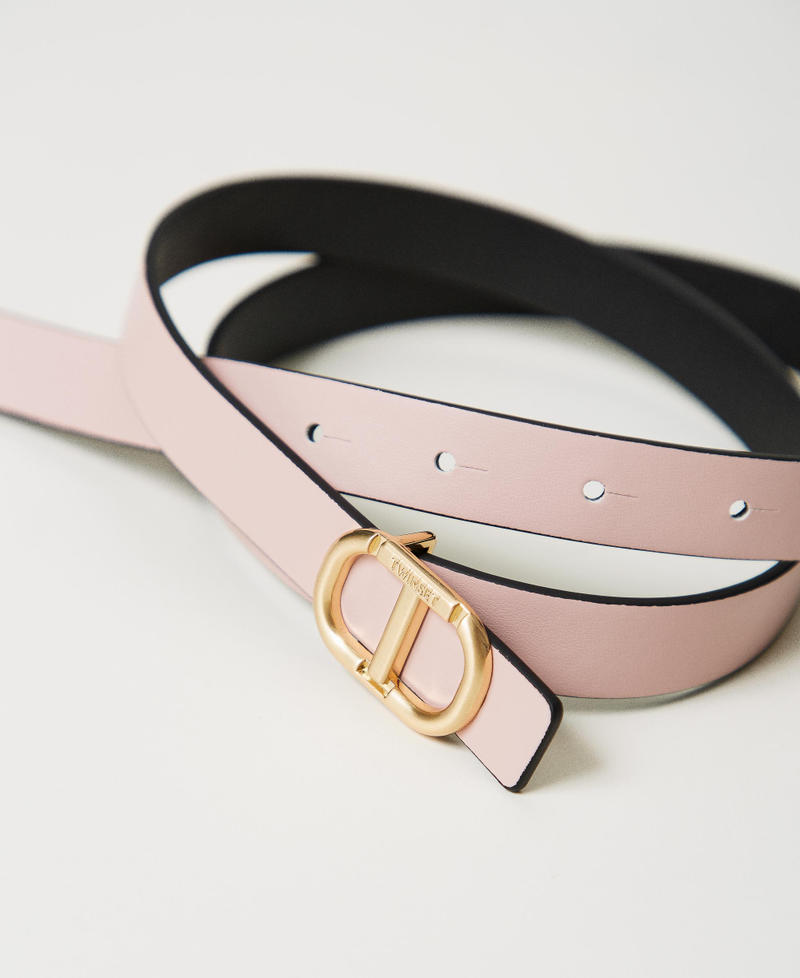 Reversible leather belt with buckle Two-tone Black/Parisienne Pink Woman 251TA4381_10632_03