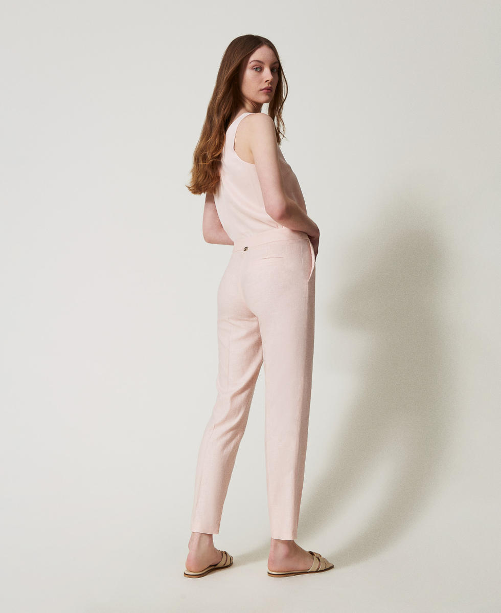 Low waist linen blend trousers Cupcake Pink Woman 251TP2168_00178_03