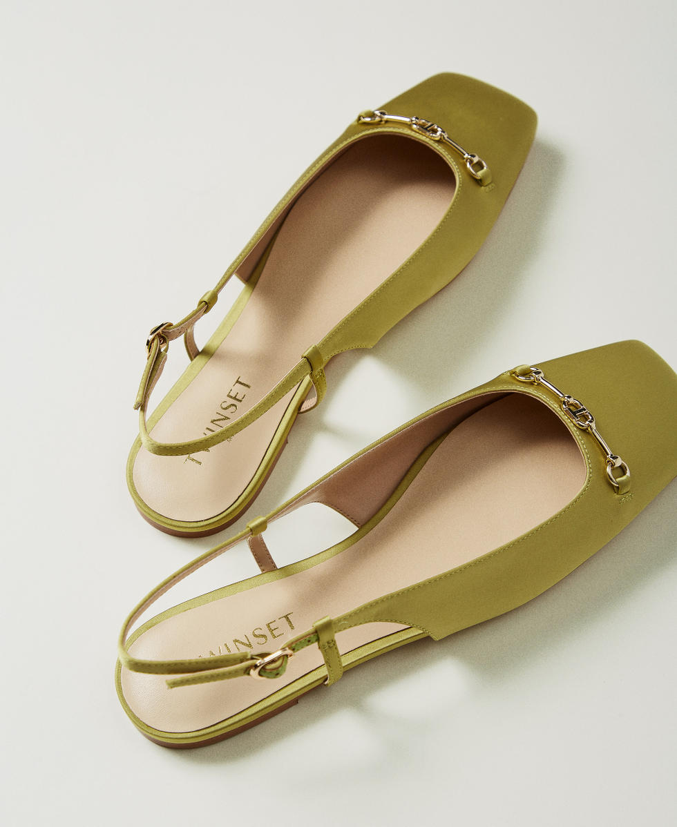 Ballerines slingbacks en satin Vert &laquo;&nbsp;Avocado Oil&nbsp;&raquo; Femme 251TCP082_12117_03