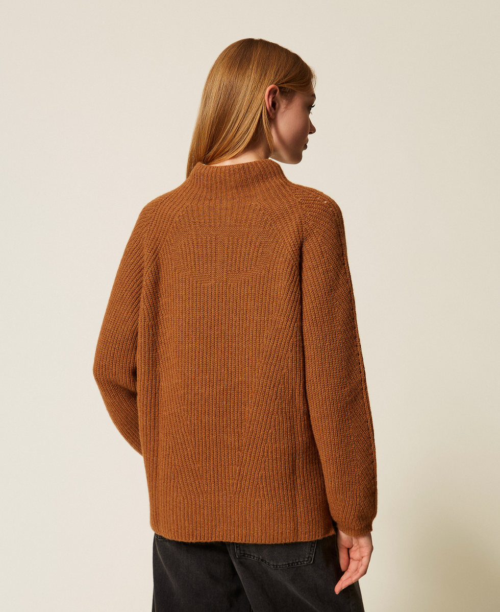 Wool blend turtle neck jumper with Oval T Dark Alpaca Brown Woman 252TT3064_13006_03