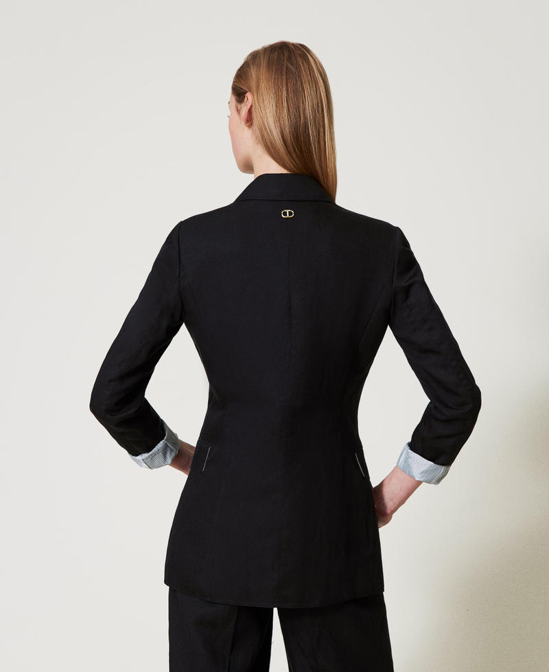 Linen blend single-breasted jacket Black Woman 251TE2140_00006_03
