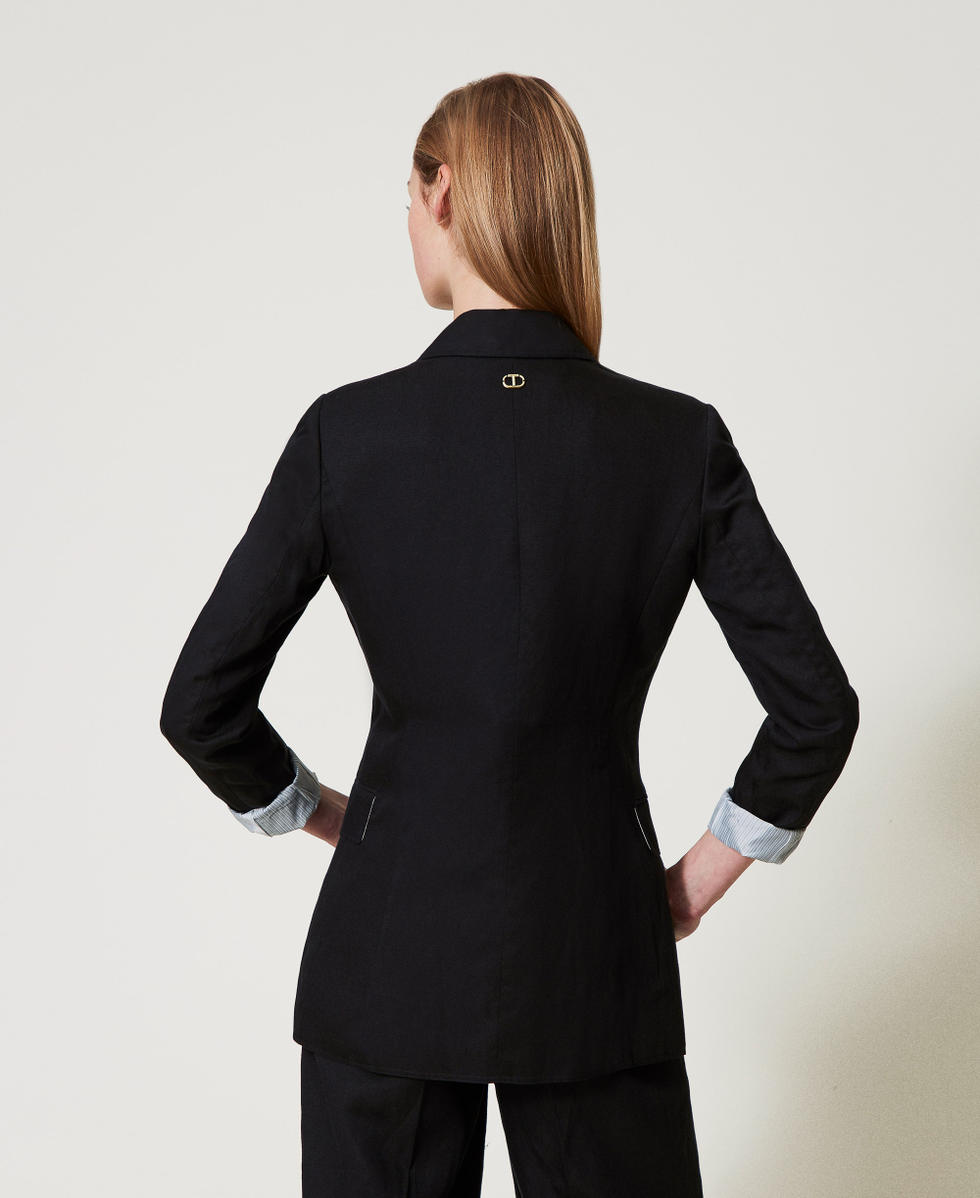 Blazer droit en lin m&eacute;lang&eacute; Noir Femme 251TE2140_00006_03