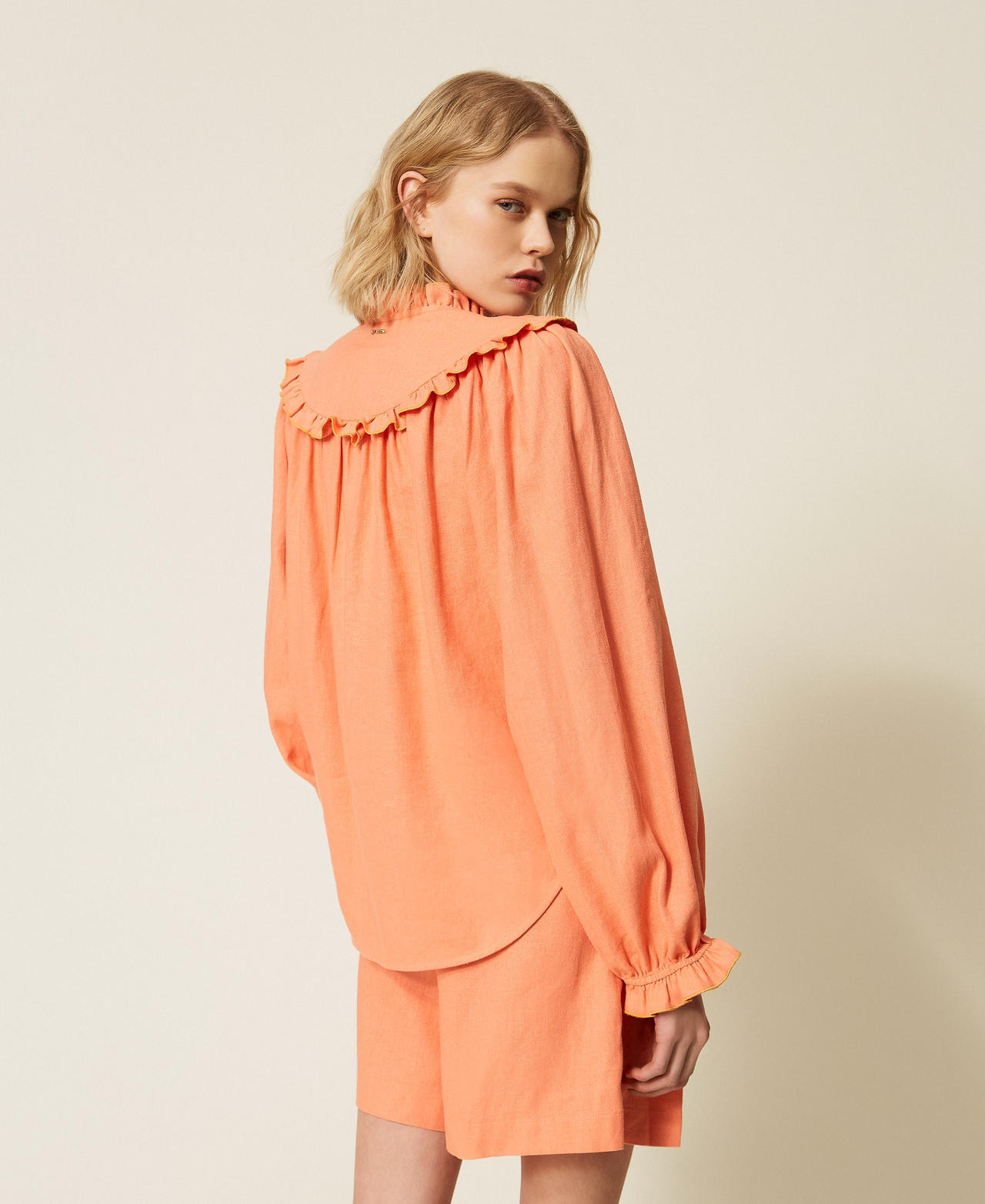 Linen blend blouse with ruffles Peach Amber Woman 261TF2025_13417_03