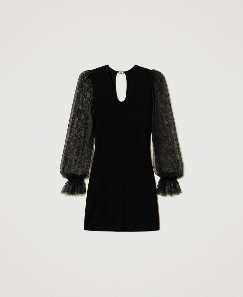 Short knit dress with lace Black Woman 251TP3411_00006_S0