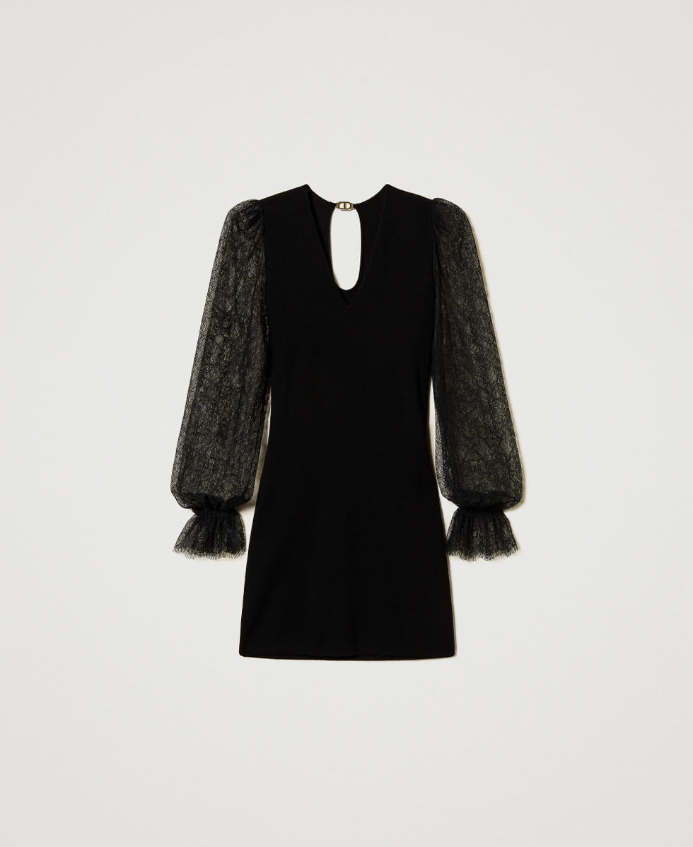 Short knit dress with lace Woman, Black | TWINSET Milano