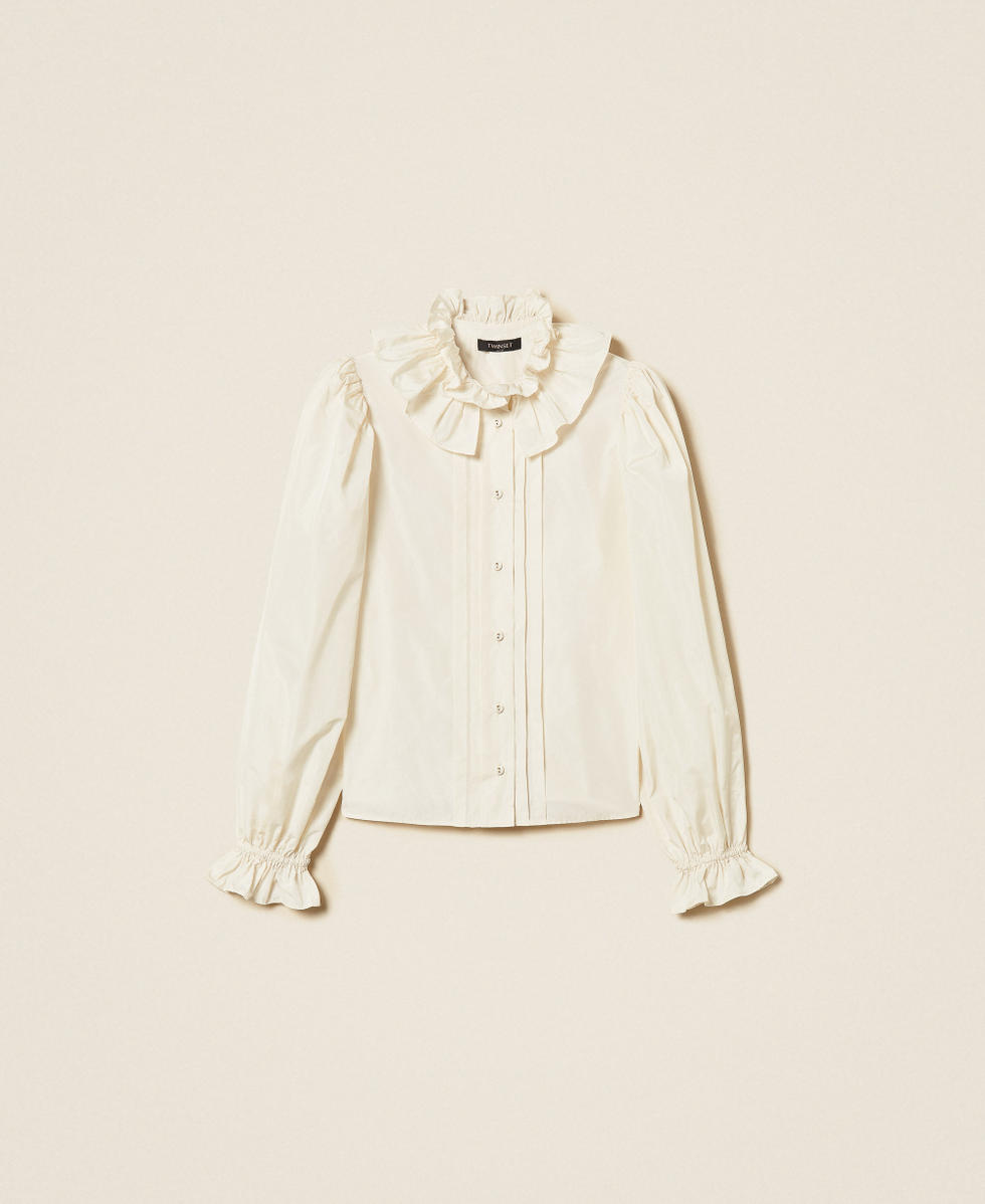 Hemdbluse aus Taft mit Samtband