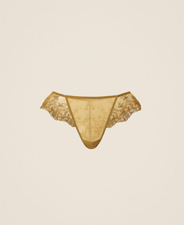 Slip br&eacute;silien en tulle brod&eacute; avec n&oelig;uds