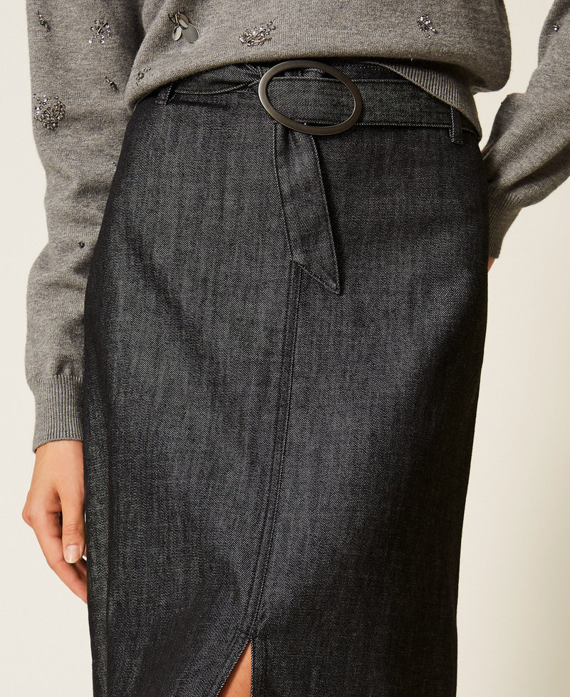Long flowing denim skirt Black Denim Woman 262AP2061_01103_04