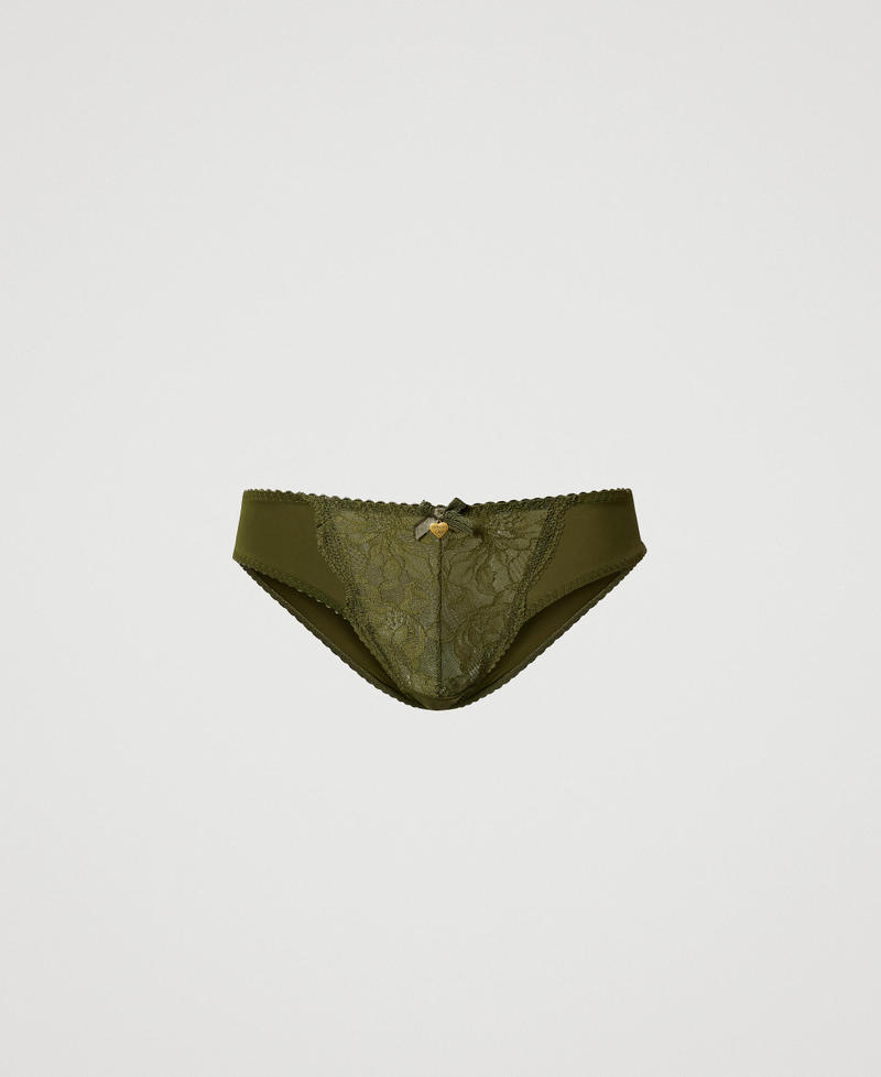 Lace and charmeuse briefs Green Moss Woman 242LL6E67_11957_S0