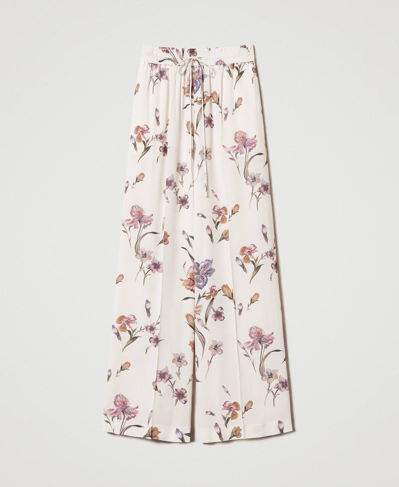Crêpe de Chine floral trousers with elasticated waist