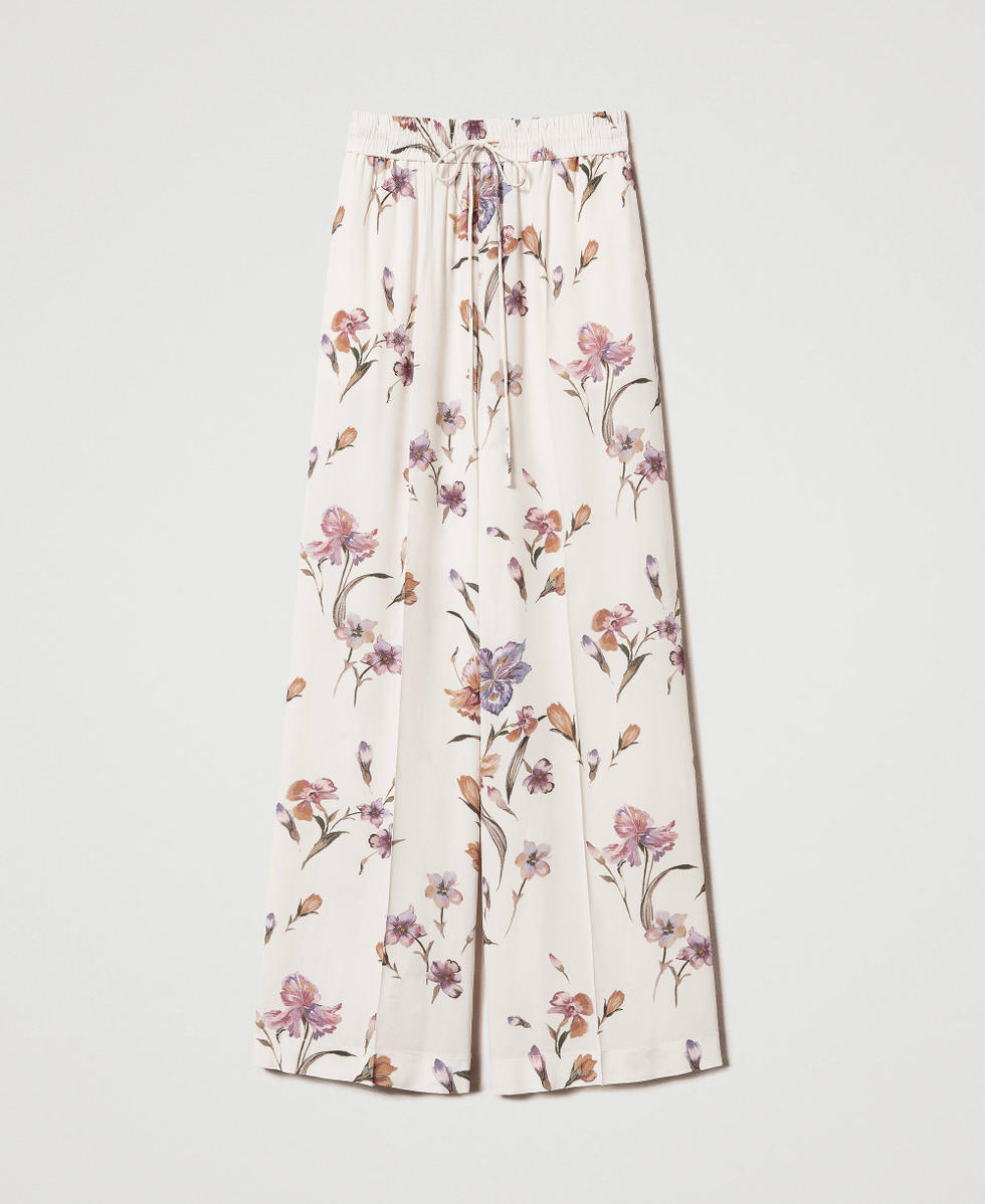 Hose aus Cr&ecirc;pe de Chine mit Blumendessin und Gummizug