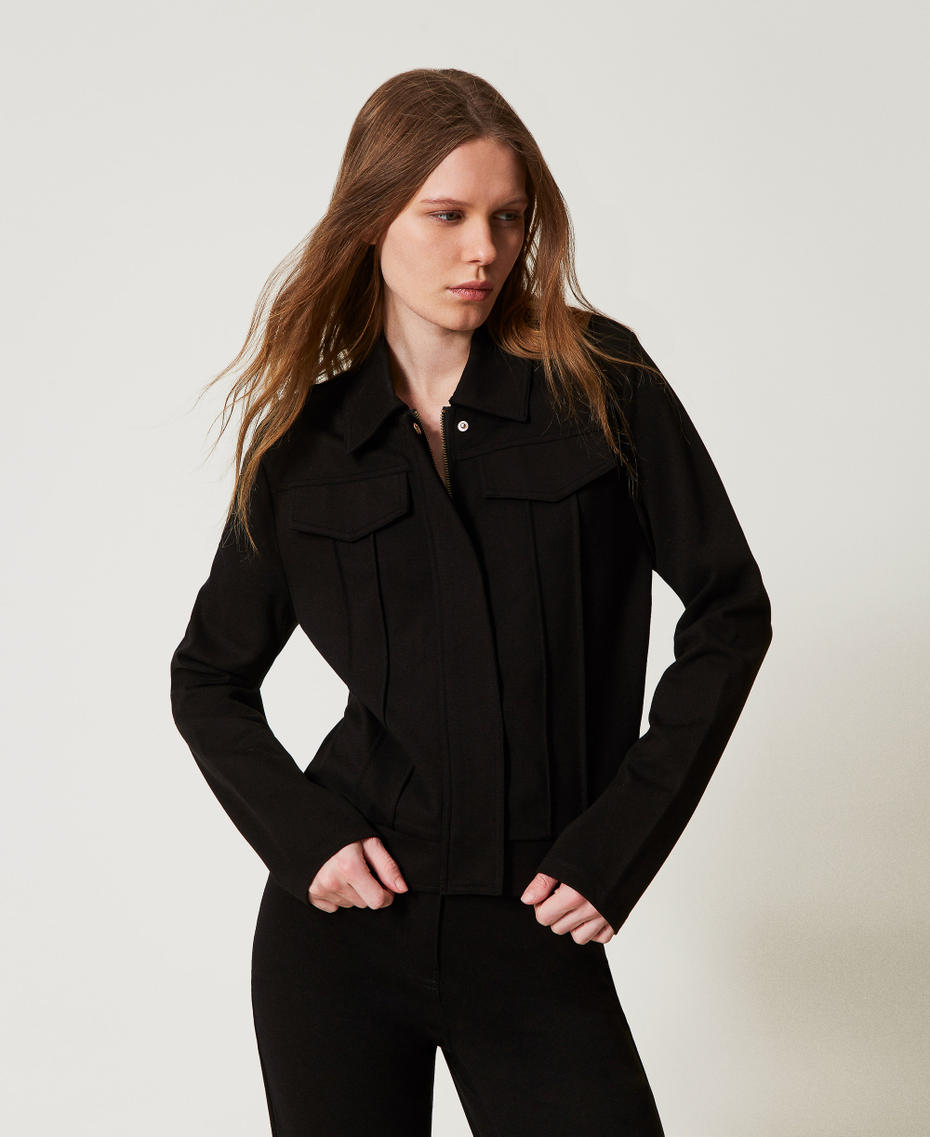 Jacket with flaps and ribbing Black Woman 251LL2RAA_00006_01