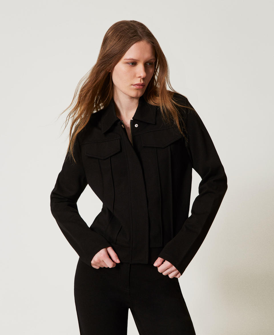 Jacket with flaps and ribbing Black Woman 251LL2RAA_00006_01