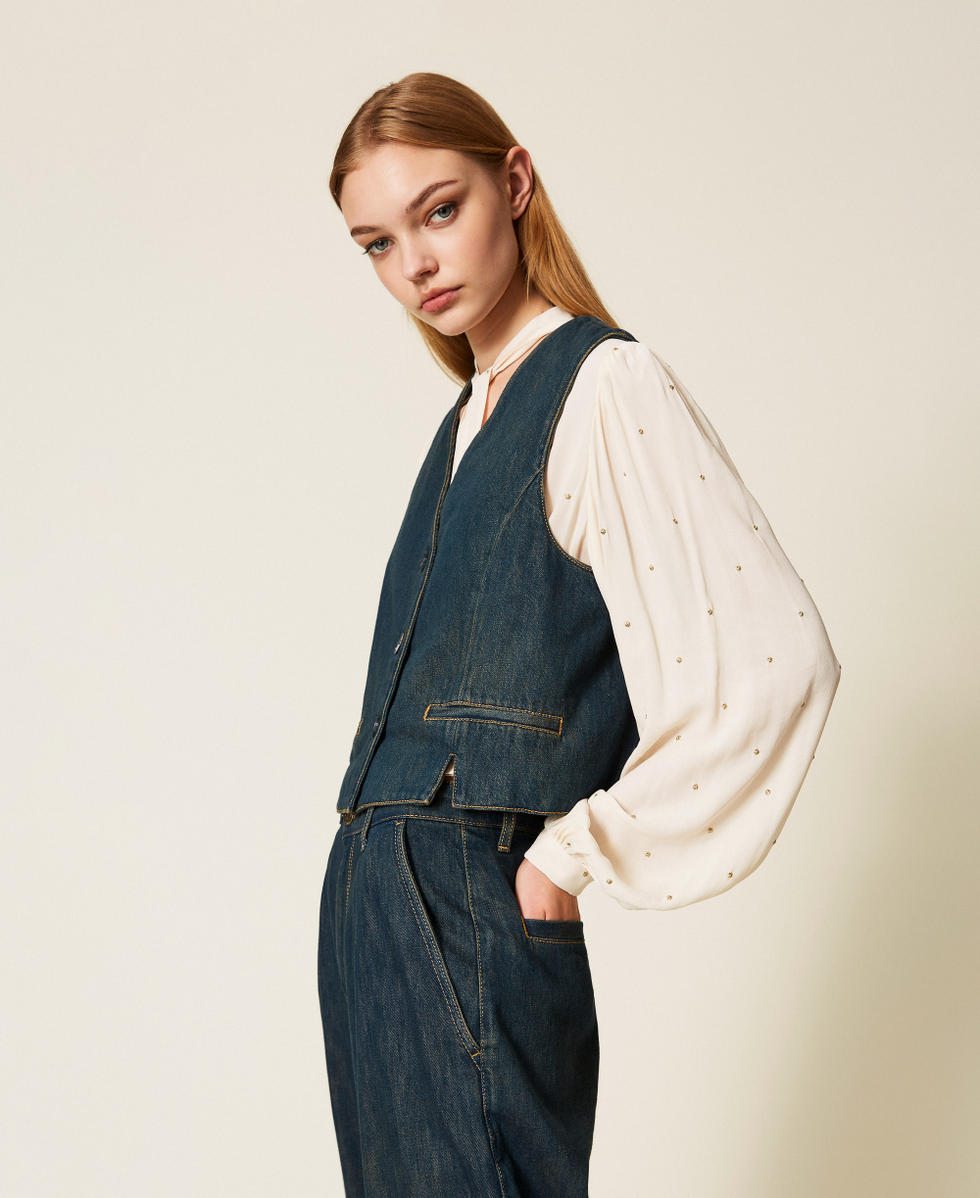Gilet boxy in jeans Blu "Denim Medio" Donna 252TP2561_01611_02