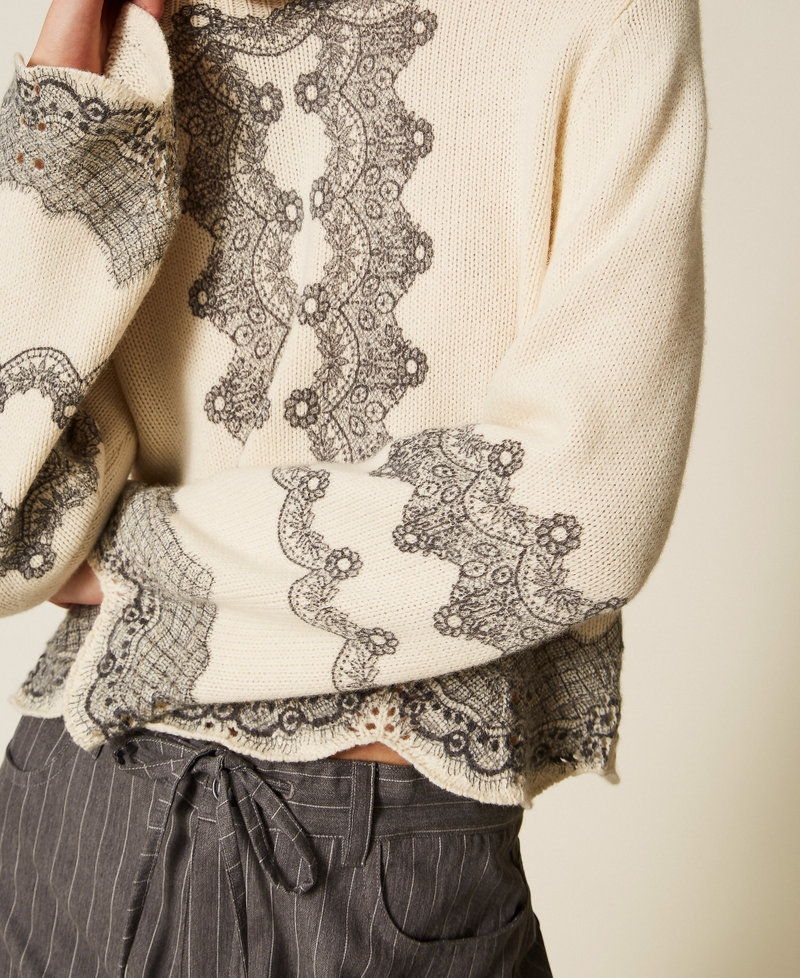 Wool blend jumper with placed print Snow White/Black Lace Print Woman 252TT3480_13040_04