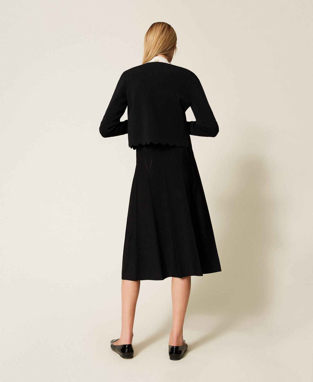 Jupe mi-longue en maille Noir Femme 252TP3641_00006_03