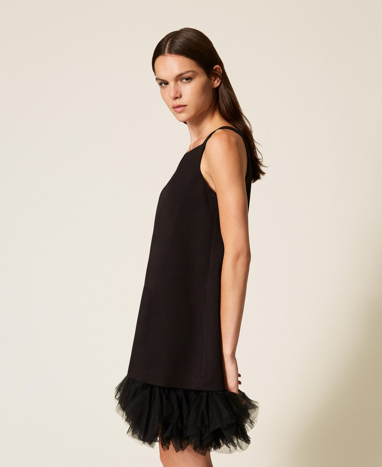 Short dress with tulle flounces Black Woman 252AT2084_00006_01