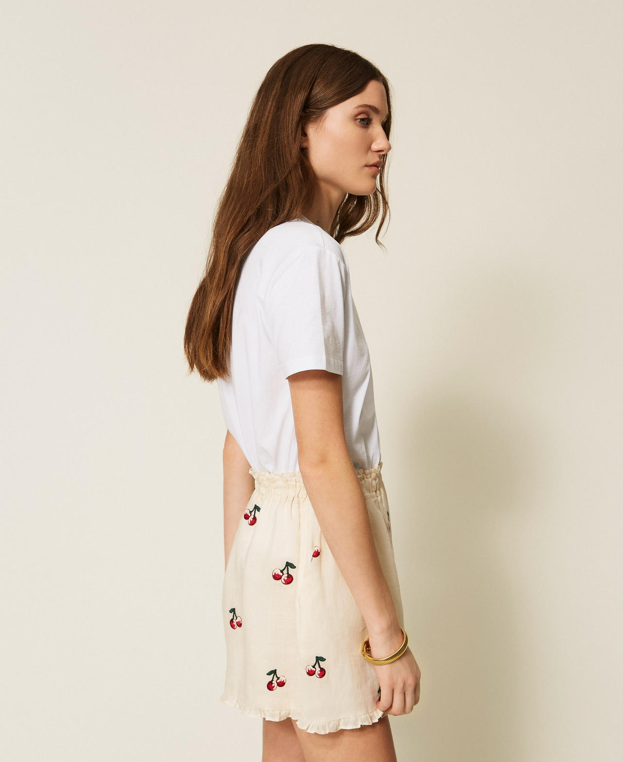 T-shirt regular avec broche en crochet Blanc Femme 261TT2271_00001_02