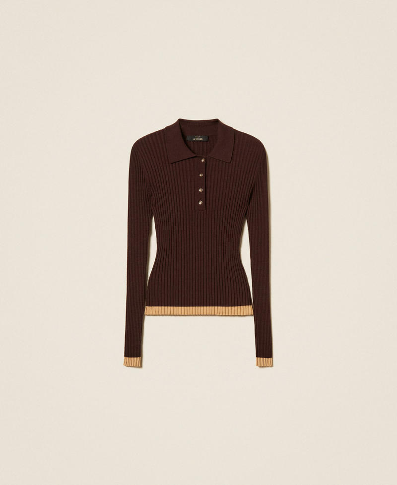 Pull polo c&ocirc;tel&eacute; Bicolore Marron Chocolate Plum/Marron "Iced Coffee" Femme 262AP3212_13760_S0