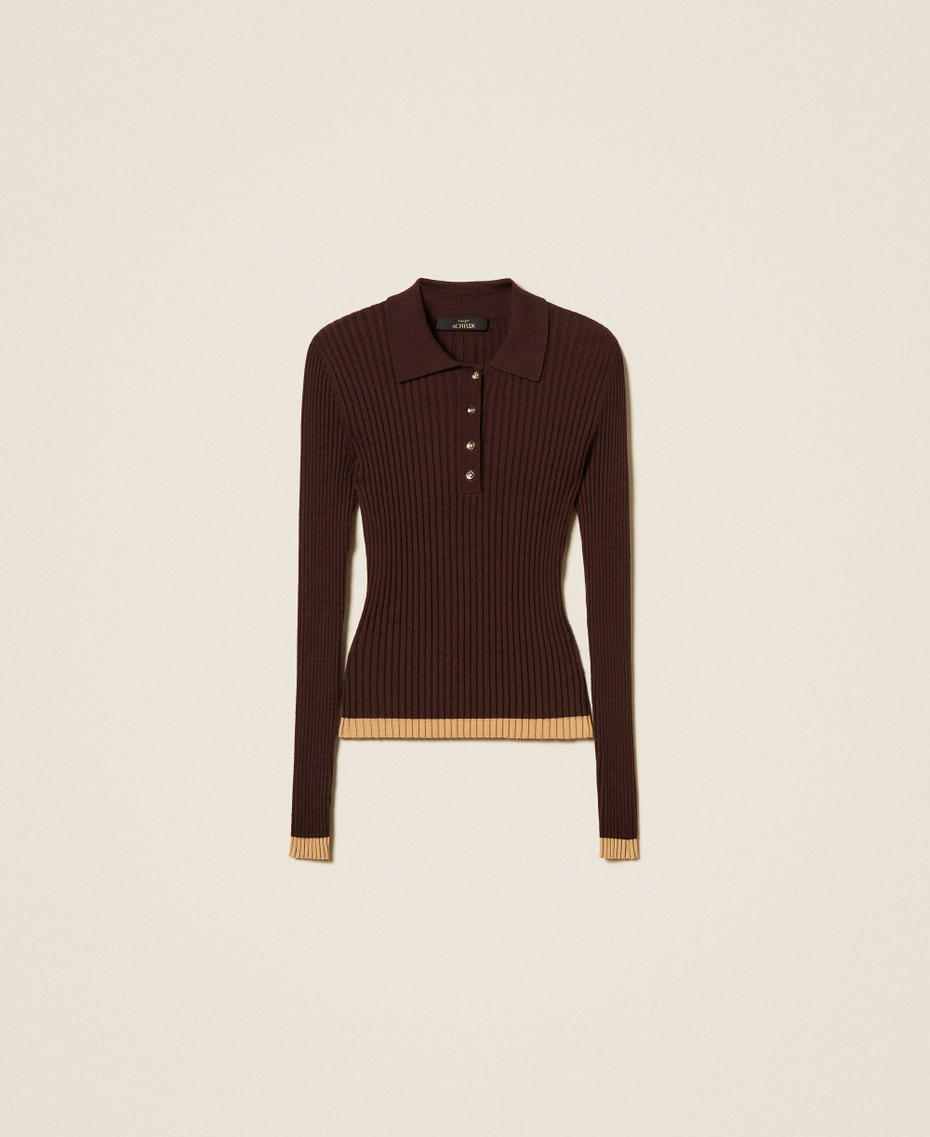 Pull polo c&ocirc;tel&eacute; Bicolore Marron Chocolate Plum/Marron "Iced Coffee" Femme 262AP3212_13760_S0