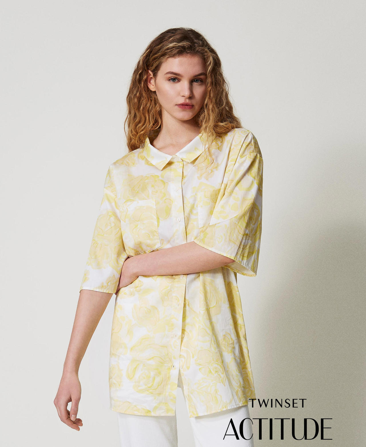 Rose print muslin shirt Yellow Pear Roses Woman 251AX2031_12434_PA
