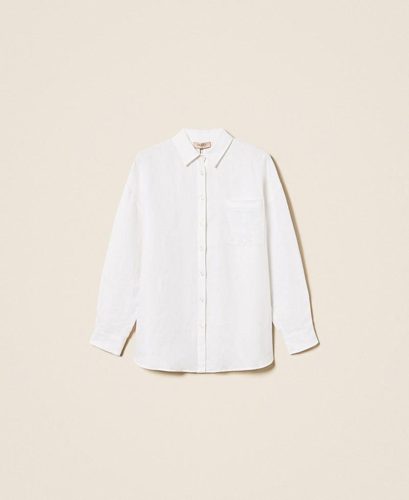 Hemdbluse aus Leinen mit aufgesticktem Logo Wei&szlig; Frau 261TT2301_00001_S0