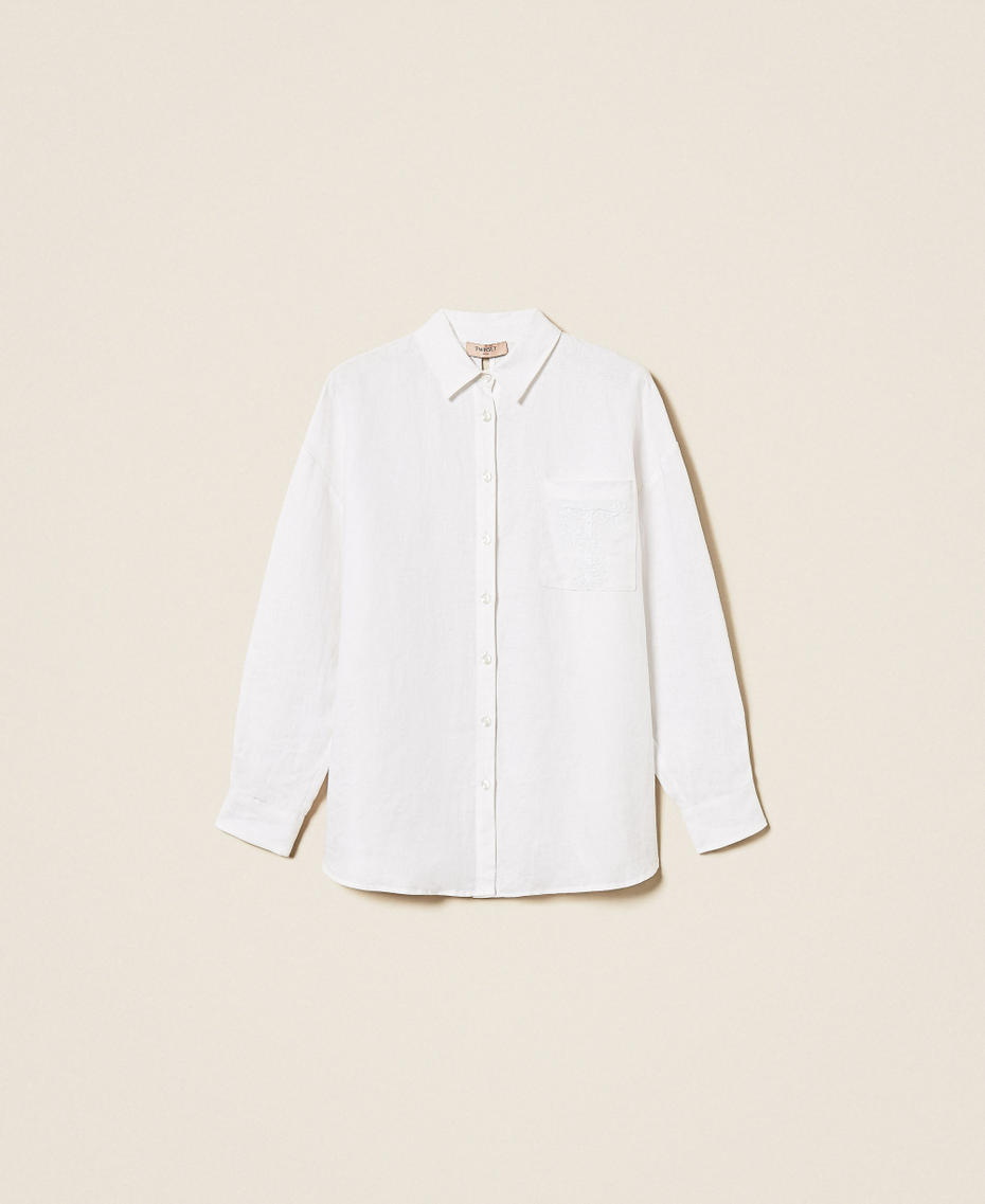 Hemdbluse aus Leinen mit aufgesticktem Logo Wei&szlig; Frau 261TT2301_00001_S0