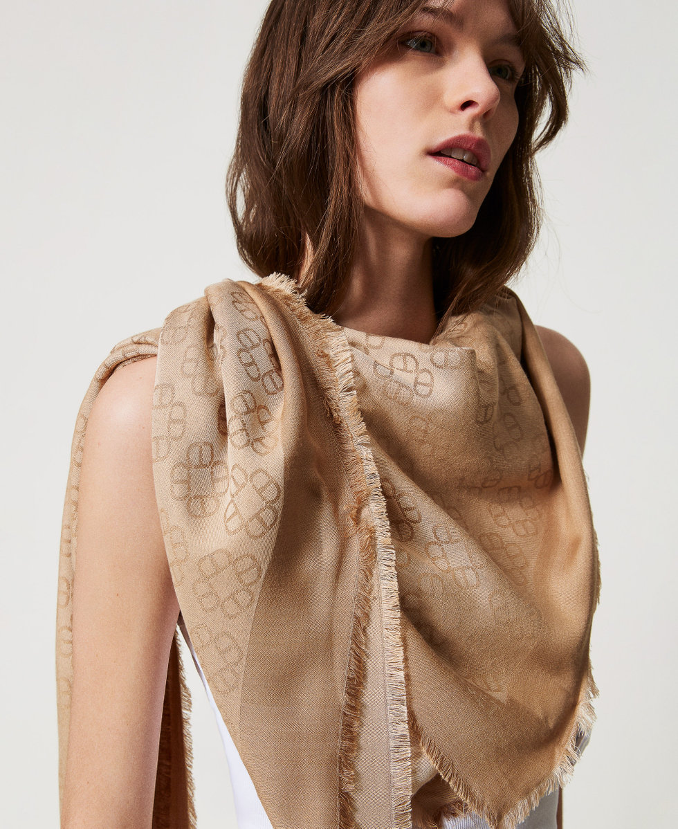 Jacquard keffiyeh with Oval T Rope Beige Woman 251TA4250_12145_T0