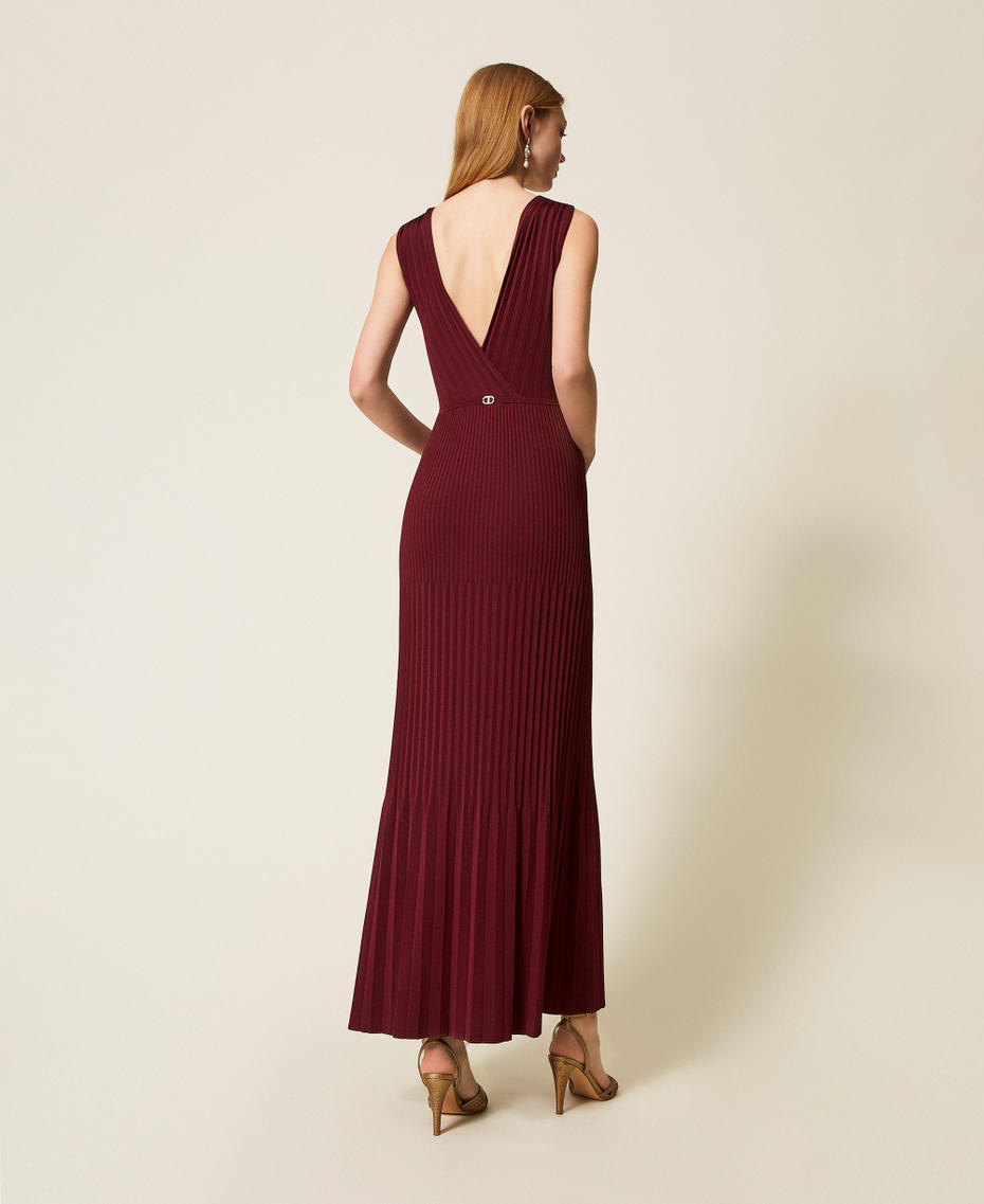 Long crossover knit dress Light Winetasting Woman 252TP3160_12367_03