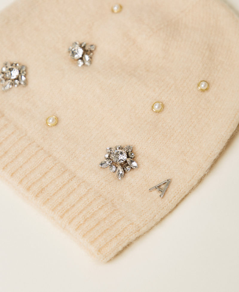 Bonnet en alpaga mélangé avec strass et perles Beige « Crystal Sand » Femme 252AA4020_12610_02