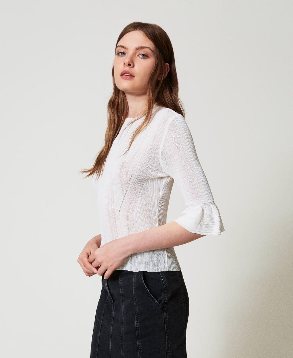 Fitted rib knit jumper with ruffles