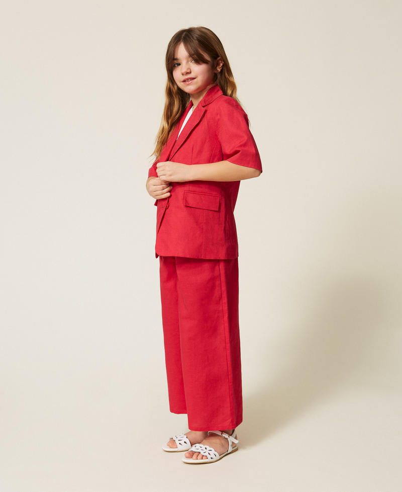 Linen cropped trousers Magenta Red Girl 261GJ2036_13160_02