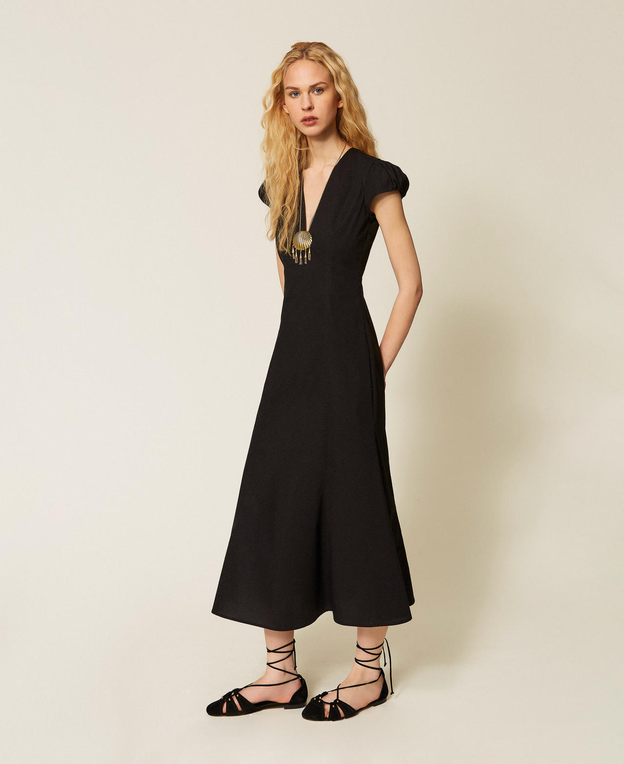 Long poplin dress Black Woman 261TT2025_00006_02