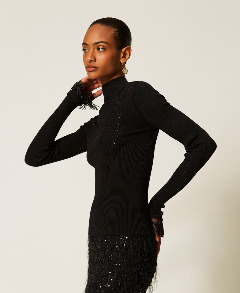 Turtleneck jumper with embroidery Black Woman 262TT3080_00006_02