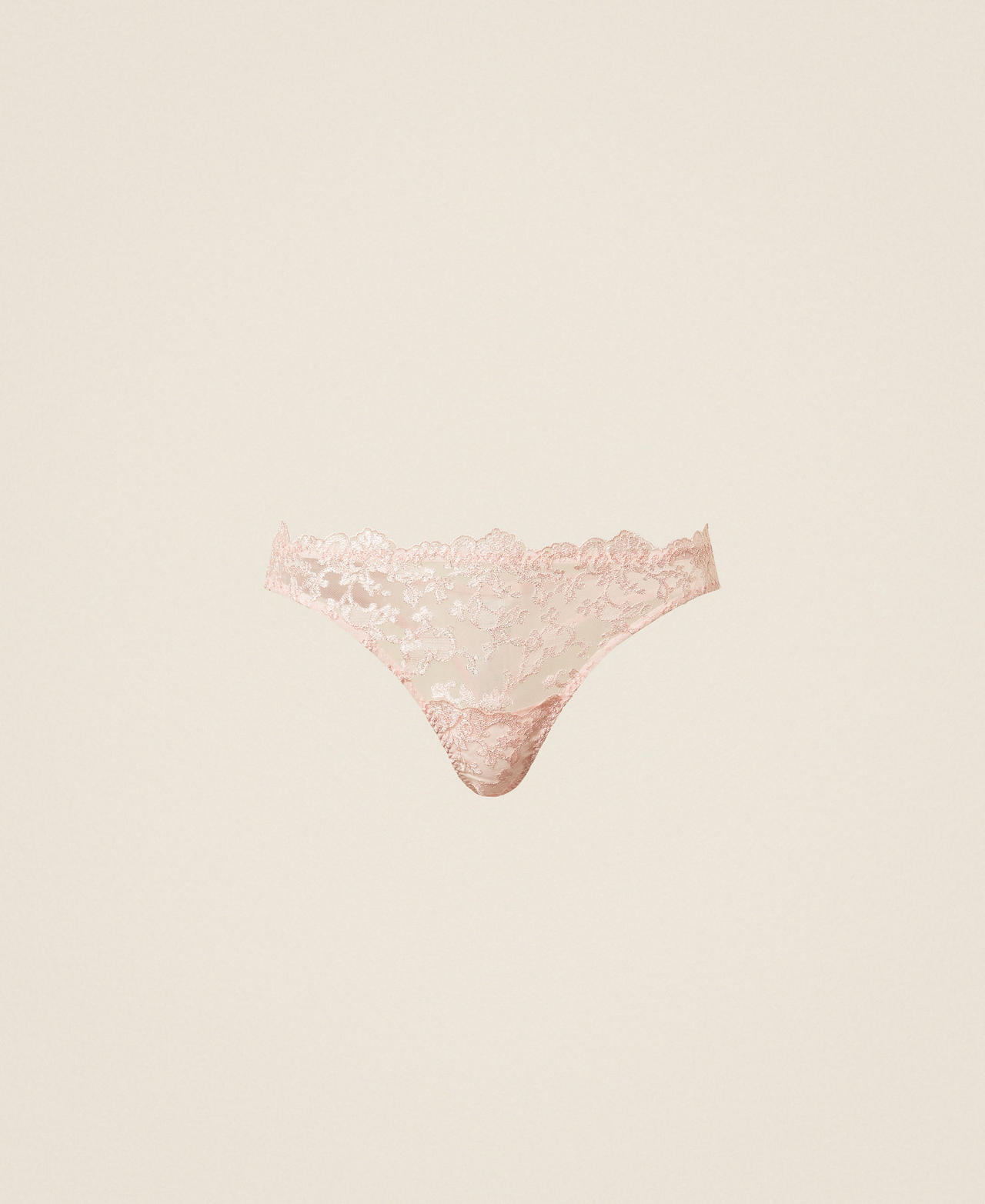 Twinset Women's Veiled Pink Charmeuse And Embroidered Tulle Thong