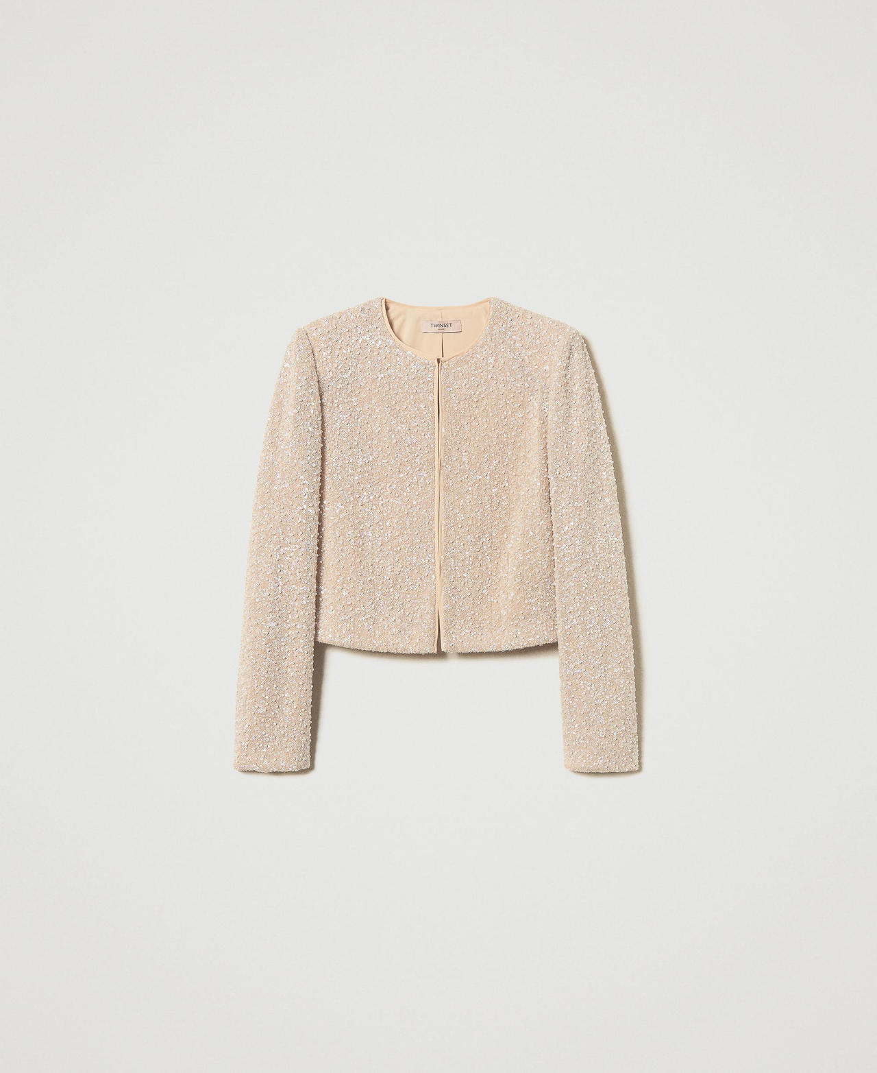 Jacket with sequins and pearls Snow/Delicate Beige Sequin & Pearl Embroidery Woman 251TP2202_12254_0S