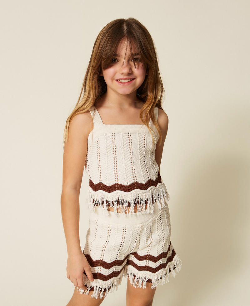 Knit top and shorts with zig-zag pattern Two-tone Milk/Dark Root Brown Girl 261GJ3021_13198_02